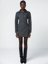 Aveloria Modichic Classic College Style V-Neck Button-Down Asymmetrical Hem Color Block Short Long Sleeve Dress For Women